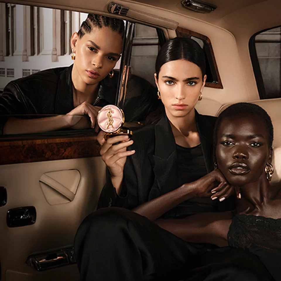 Yves Saint Laurent three models for the Skin Affair Cushion