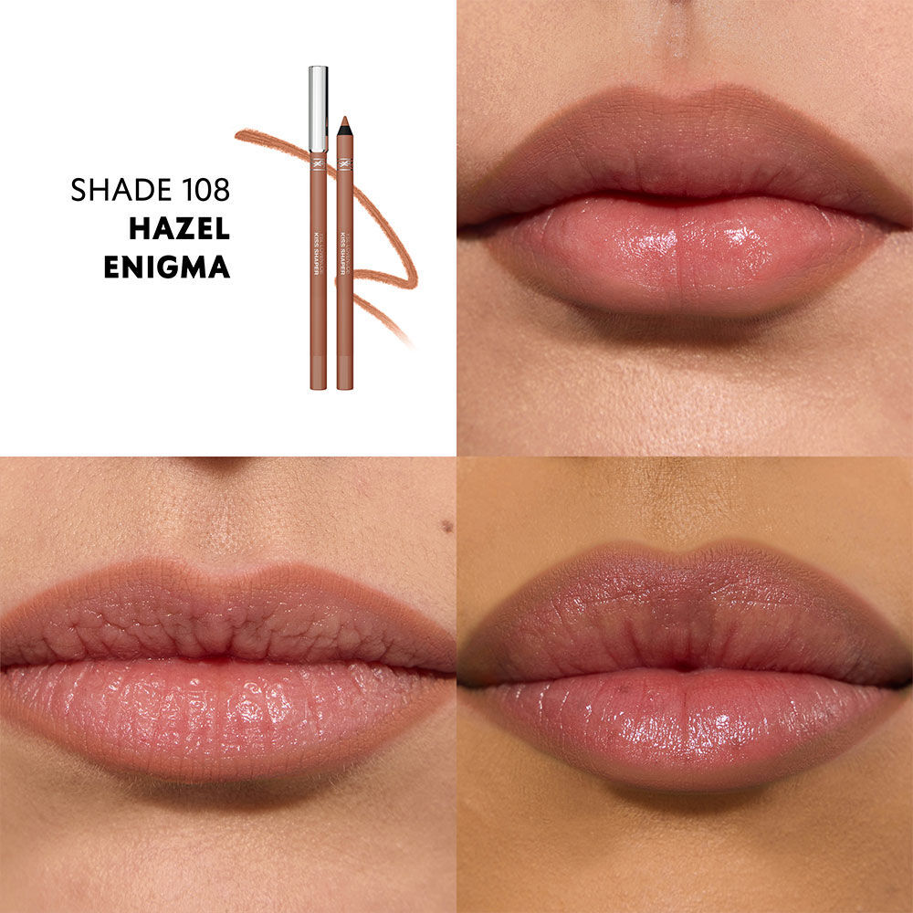 Close-up lips wearing YSL LOVENUDE KISS SHAPER nude shade.