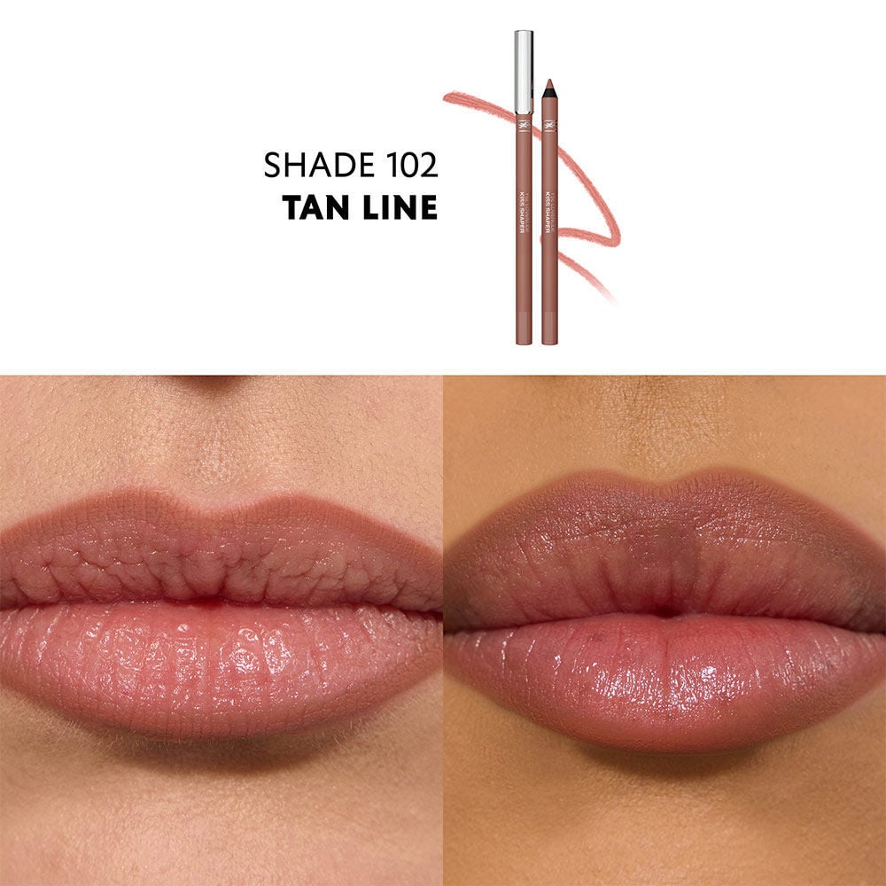 Close-up lips wearing YSL LOVENUDE KISS SHAPER nude shade.