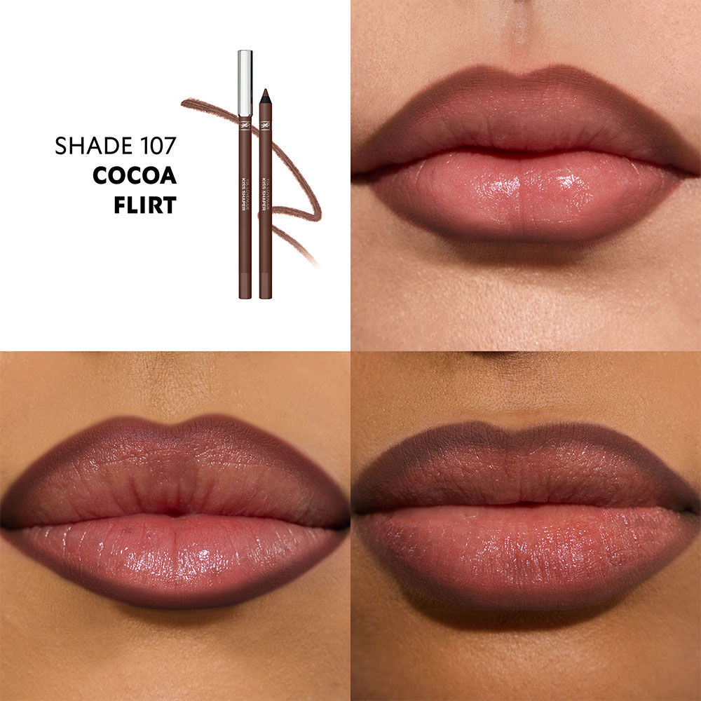 Close-up lips wearing YSL LOVENUDE KISS SHAPER nude shade.