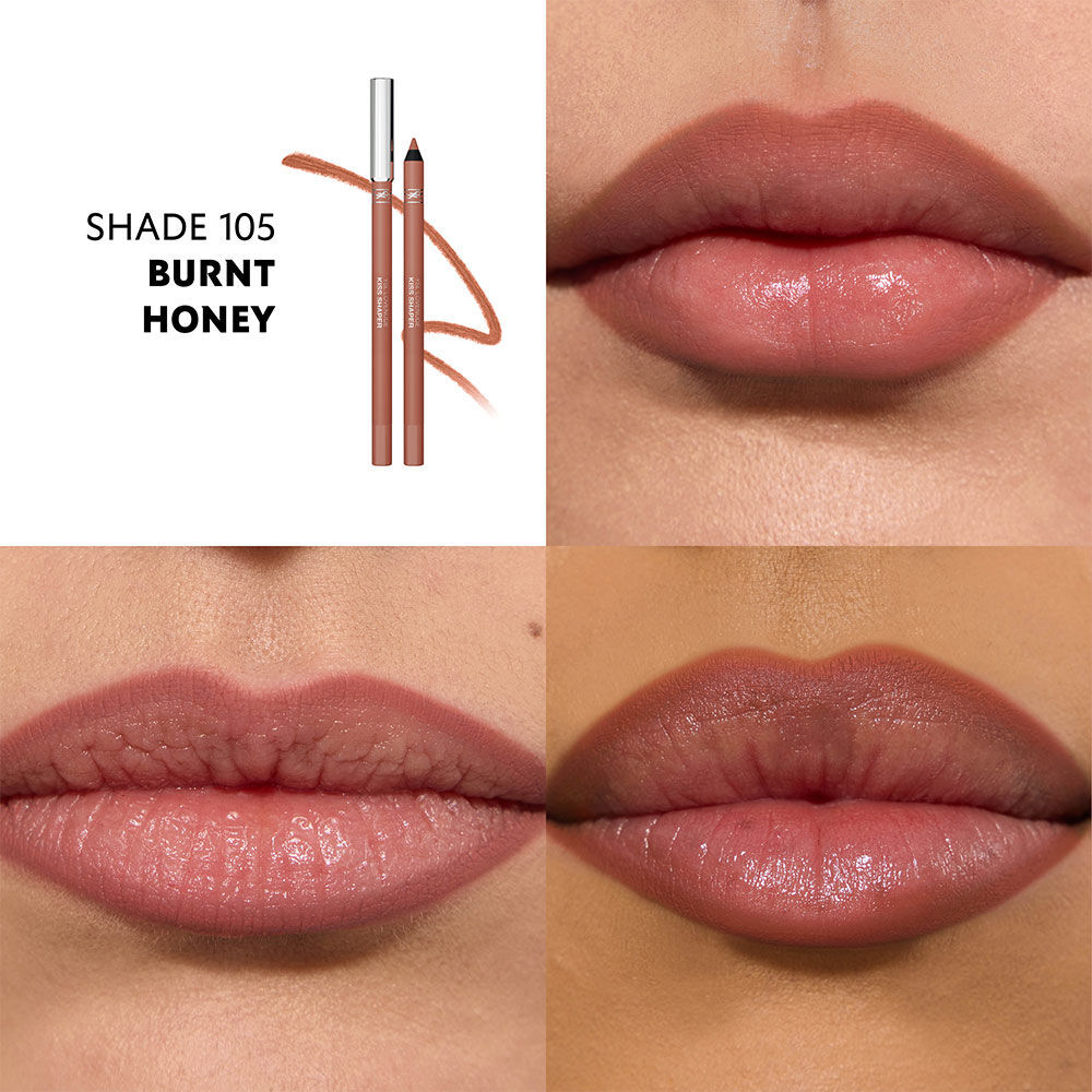 Close-up lips wearing YSL LOVENUDE KISS SHAPER nude shade.