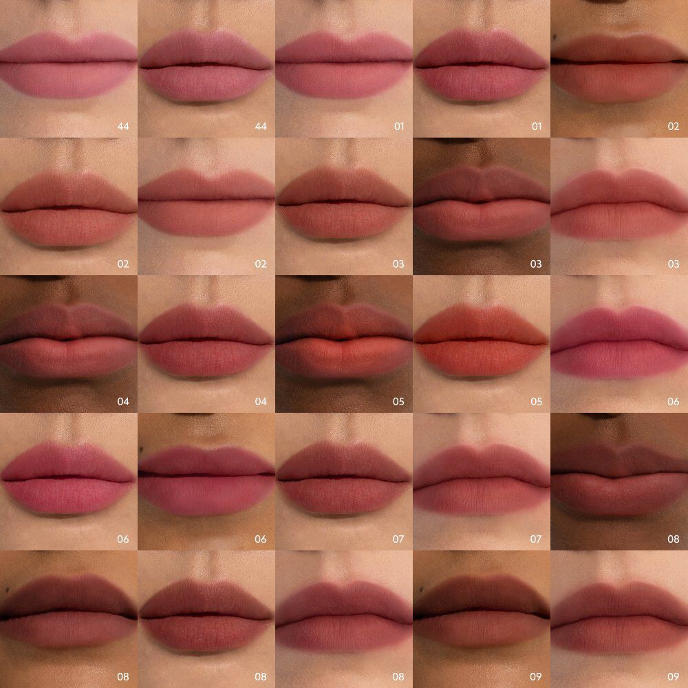 YSL LOVENUDE LIP BLUSHER shade swatches displayed on lips across multiple skin tones.