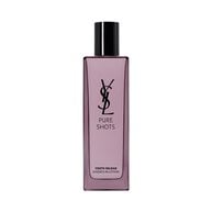 YSL Beauty Pure Shots Youth Reload Essence-in-Lotion, 150ml, in a tall purple-tinted glass bottle with black cap, reflected.