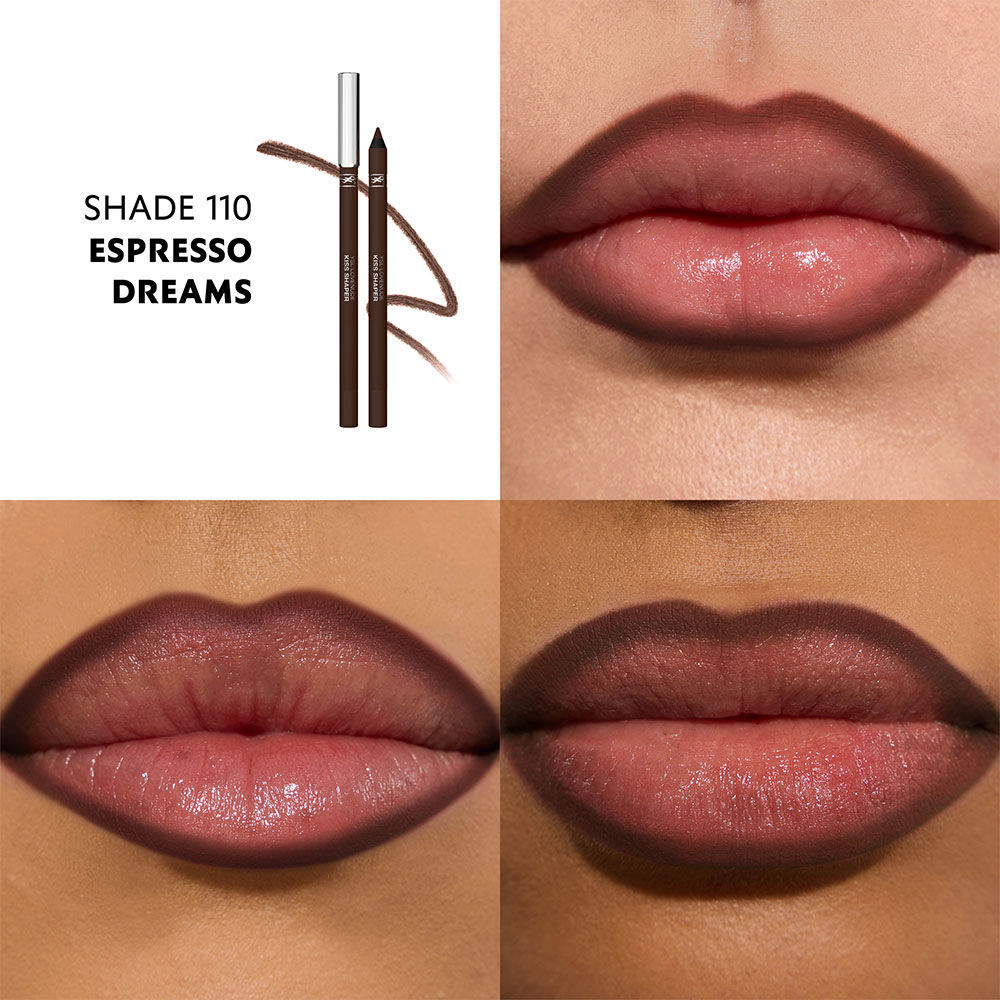 Close-up lips wearing YSL LOVENUDE KISS SHAPER nude shade.