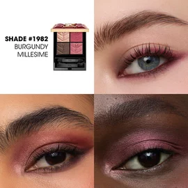 Eye makeup close-ups showing shade #1982 Burgundy Millesime applied on different skin tones.