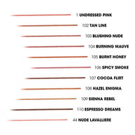 YSL LOVENUDE KISS SHAPER shade lineup swatches displayed on skin tones.