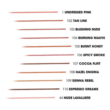 YSL LOVENUDE KISS SHAPER shade lineup swatches displayed on skin tones.