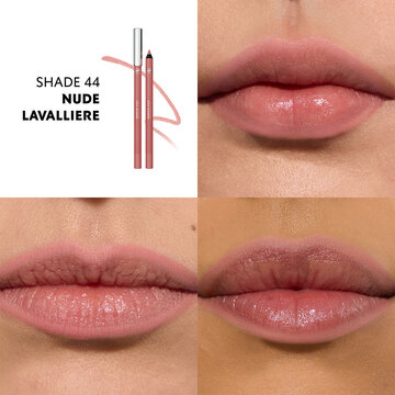 Close-up lips wearing YSL LOVENUDE KISS SHAPER nude shade.