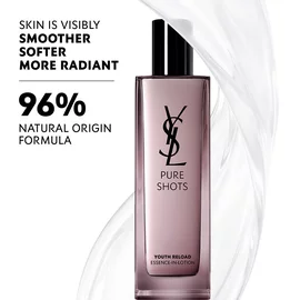 YSL Beauty Pure Shots Youth Reload Essence-in-Lotion bottle with swirling texture, highlighting natural origin formula.