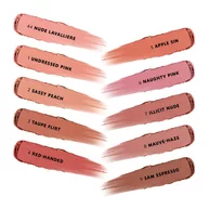 YSL LOVENUDE Lip Blusher. Full range of 10 shades with names, swatched on a white background.