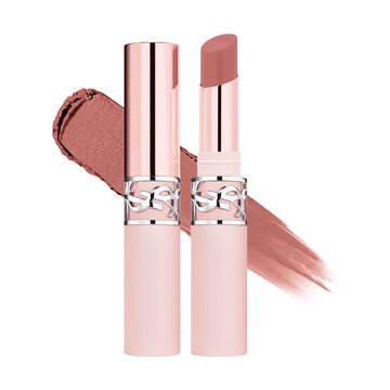 YSL LOVENUDE Lip Blusher, shade 44 Nude Lavalliere. Packshot of opened and closed product with swatch.