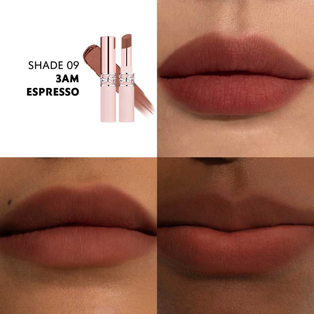 YSL LOVENUDE Lip Blusher, shade 9. Multiframe close-up of lips wearing the product.