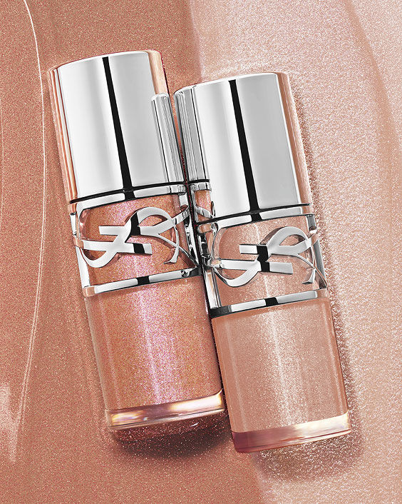2 YSL Loveshine Lip Oil Gloss packshots with texture
